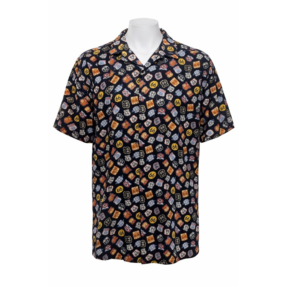 Disney Parks Route 66  Shirt L Button Up Travel Road Trip Camp USA Black
